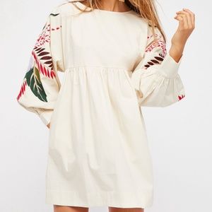 Free People Poplin Embroidered Mini Dress - M